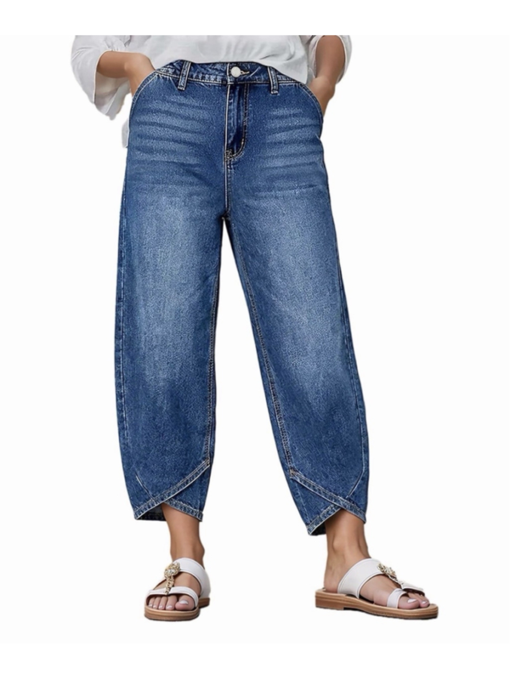 Flamingals Barrel Leg Cropped Jeans High Rise Straight Leg Washed M